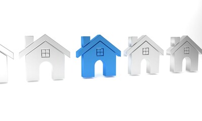 Blue House icon isolated on white background. Home symbol. Minimalism concept. 3D render illustration