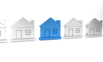 Blue House icon isolated on white background. Home symbol. Minimalism concept. 3D render illustration