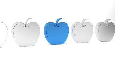 Blue Apple icon isolated on white background. Fruit with leaf symbol. Minimalism concept. 3D render illustration