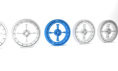 Blue Casino roulette wheel icon isolated on white background. Minimalism concept. 3D render illustration