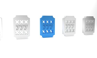 Blue Slot machine with lucky sevens jackpot icon isolated on white background. Minimalism concept. 3D render illustration