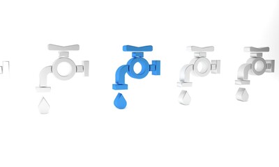 Blue Water tap icon isolated on white background. Minimalism concept. 3D render illustration