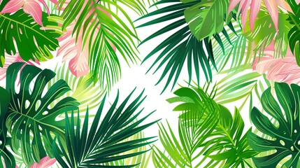 Lush tropical leaves and flowers seamless pattern design