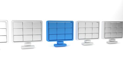Blue Solar energy panel icon isolated on white background. Minimalism concept. 3D render illustration