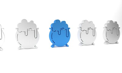 Blue Witch cauldron icon isolated on white background. Happy Saint Patricks day. Minimalism concept. 3D render illustration