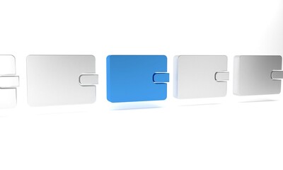 Blue Wallet icon isolated on white background. Purse icon. Cash savings symbol. Minimalism concept. 3D render illustration