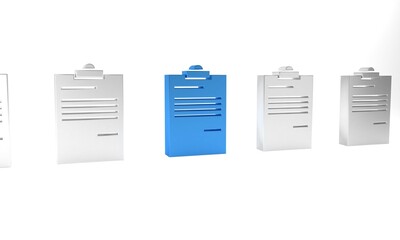Blue Document icon isolated on white background. File icon. Checklist icon. Business concept. Minimalism concept. 3D render illustration
