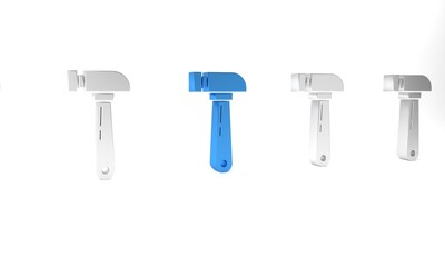 Blue Hammer icon isolated on white background. Tool for repair. Minimalism concept. 3D render illustration