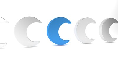 Blue Moon and stars icon isolated on white background. Minimalism concept. 3D render illustration