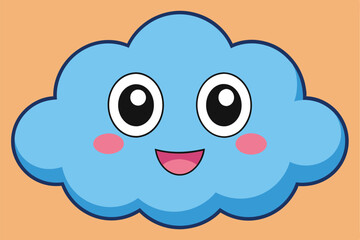 A cute cartoon panda face with a happy smile floats in a cloud-filled sky