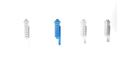 Blue Firework rocket icon isolated on white background. Concept of fun party. Explosive pyrotechnic symbol. Minimalism concept. 3D render illustration