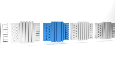 Blue Musical instrument accordion icon isolated on white background. Classical bayan, harmonic. Minimalism concept. 3D render illustration