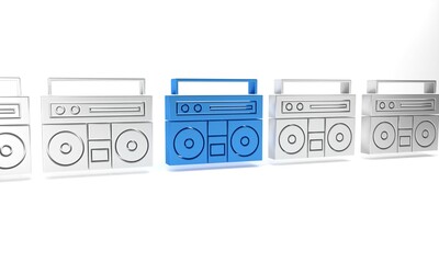 Blue Home stereo with two speakers icon isolated on white background. Music system. Minimalism concept. 3D render illustration