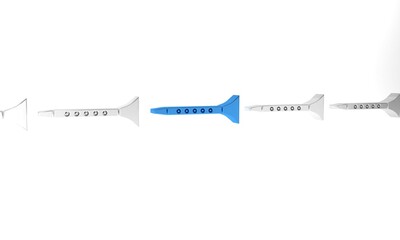 Blue Clarinet icon isolated on white background. Musical instrument. Minimalism concept. 3D render illustration