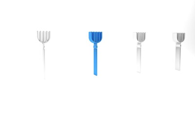 Blue Garden pitchfork icon isolated on white background. Garden fork sign. Tool for horticulture, agriculture, farming. Minimalism concept. 3D render illustration