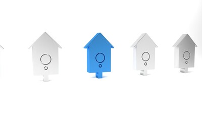 Blue Retro wall watch icon isolated on white background. Cuckoo clock sign. Antique pendulum clock. Minimalism concept. 3D render illustration