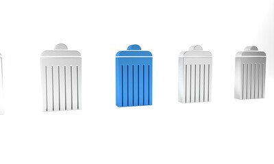Blue Trash can icon isolated on white background. Garbage bin sign. Recycle basket icon. Office trash icon. Minimalism concept. 3D render illustration