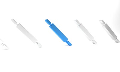 Blue Rolling pin icon isolated on white background. Minimalism concept. 3D render illustration