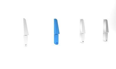 Blue Knife icon isolated on white background. Cutlery symbol. Minimalism concept. 3D render illustration