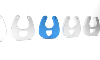Fototapeta premium Blue Baby bib icon isolated on white background. Minimalism concept. 3D render illustration