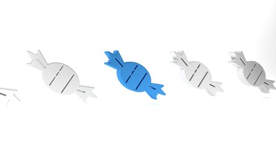 Blue Candy icon isolated on white background. Minimalism concept. 3D render illustration