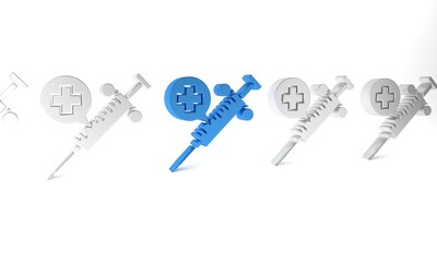 Blue Medical syringe with needle icon isolated on white background. Vaccination, injection, vaccine, insulin concept. Minimalism concept. 3D render illustration
