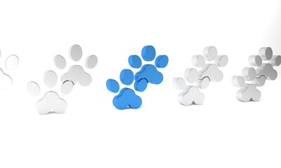 Blue Paw print icon isolated on white background. Dog or cat paw print. Animal track. Minimalism concept. 3D render illustration