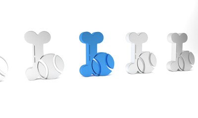 Blue Pet toys bone rubber and ball icon isolated on white background. Minimalism concept. 3D render illustration