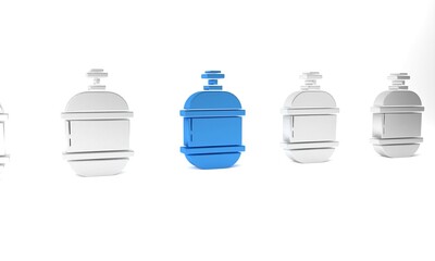 Blue Propane gas tank icon isolated on white background. Flammable gas tank icon. Minimalism concept. 3D render illustration