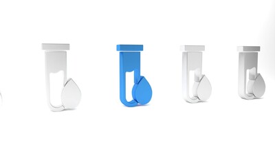 Blue Oil petrol test tube icon isolated on white background. Minimalism concept. 3D render illustration
