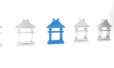 Blue Japan Gate icon isolated on white background. Torii gate sign. Japanese traditional classic gate symbol. Minimalism concept. 3D render illustration