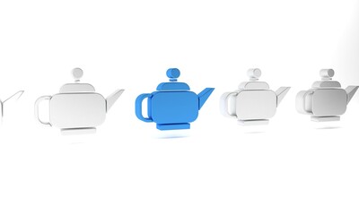 Blue Traditional Japanese tea ceremony icon isolated on white background. Teapot with cup. Minimalism concept. 3D render illustration