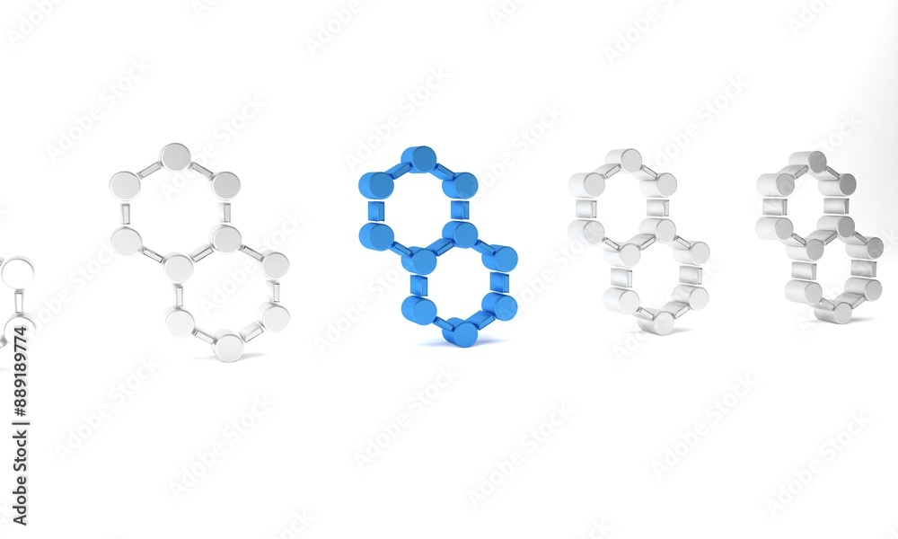 Wall mural Blue Molecule icon isolated on white background. Structure of molecules in chemistry, science teachers innovative educational poster. Minimalism concept. 3D render illustration