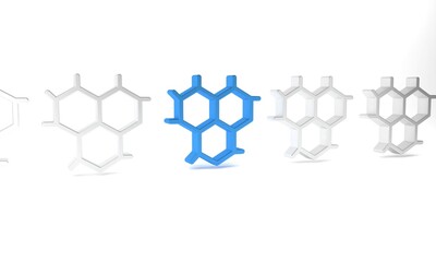 Fototapeta premium Blue Chemical formula icon isolated on white background. Abstract hexagon for innovation medicine, health, research and science. Minimalism concept. 3D render illustration