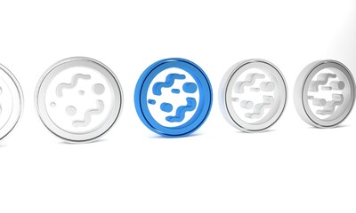 Blue Bacteria icon isolated on white background. Bacteria and germs, microorganism disease causing, cell cancer, microbe, virus, fungi. Minimalism concept. 3D render illustration