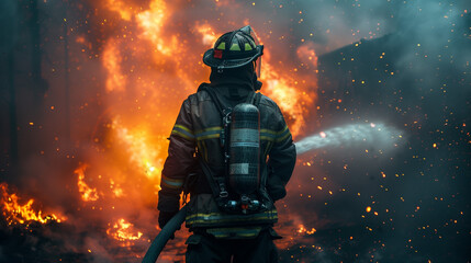 Fireman Firefighter Fire Rescue Hose Concept