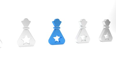 Blue Santa Claus bag gift icon isolated on white background. Christmas presents sack. Merry Christmas and Happy New Year. Minimalism concept. 3D render illustration