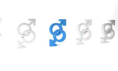 Blue Male gender symbol icon isolated on white background. Minimalism concept. 3D render illustration