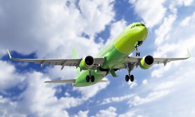 Commercial passenger modern airplane flying in sky