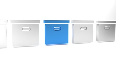 Blue Carton cardboard box icon isolated on white background. Box, package, parcel sign. Delivery and packaging. Transportation and shipping. Minimalism concept. 3D render illustration