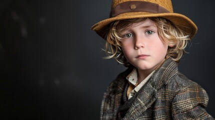 A stylishly dressed young boy in a studio