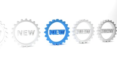 Blue Price tag with an inscription New icon isolated on white background. Badge for price. Promo tag discount. Minimalism concept. 3D render illustration