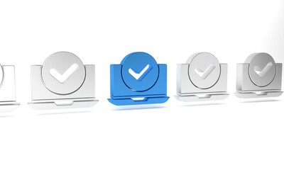 Blue Laptop icon isolated on white background. Computer notebook with empty screen sign. Minimalism concept. 3D render illustration