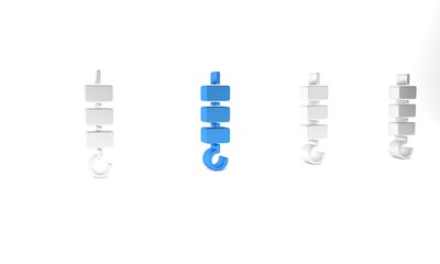 Blue Grilled shish kebab on skewer stick icon isolated on white background. Meat kebab on skewer stick. Picnic with grilled meat. Minimalism concept. 3D render illustration