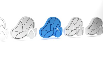 Blue Grilled steak meat and fire flame icon isolated on white background. Minimalism concept. 3D render illustration