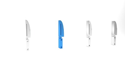 Blue Knife icon isolated on white background. Cutlery symbol. Minimalism concept. 3D render illustration