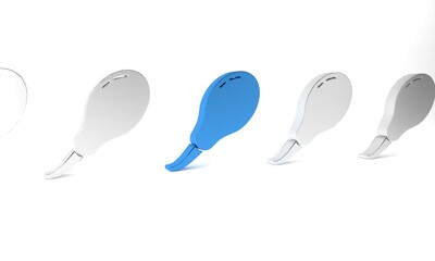 Blue Chicken leg icon isolated on white background. Chicken drumstick. Minimalism concept. 3D render illustration