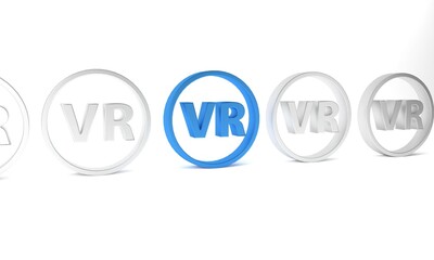 Blue Virtual reality glasses icon isolated on white background. Stereoscopic 3d vr mask. Minimalism concept. 3D render illustration