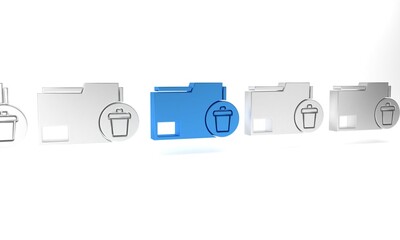 Blue Delete folder icon isolated on white background. Delete or error folder. Close computer information folder. Minimalism concept. 3D render illustration