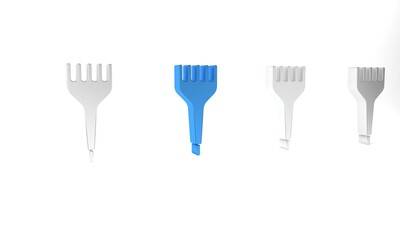 Blue Hairbrush icon isolated on white background. Comb hair sign. Barber symbol. Minimalism concept. 3D render illustration